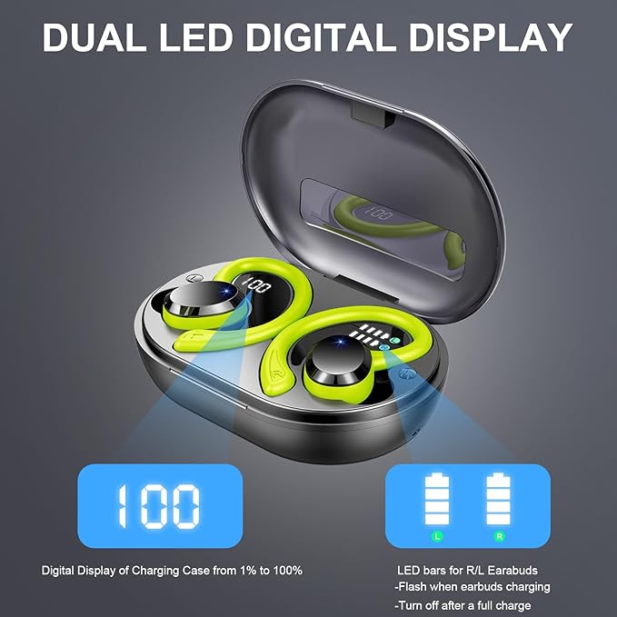 Wireless Earbuds Sport Bluetooth Headphones 5.4, 2025 Bluetooth Earbuds 4 HD Mic, Over-Ear Buds with Earhooks ENC Noise Canceling Earphones, 48Hrs Stereo, IP7 Waterproof Headset for Workout/Running
