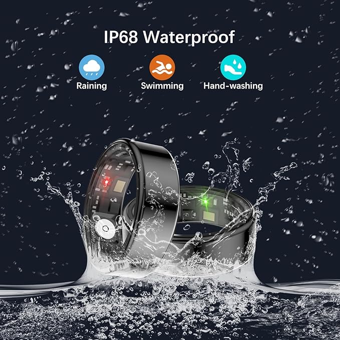 Smart Health Rings for Women Men, Fitness Tracker with Heart Rate, Blood Oxygen, HRV, Sleep Tracker, Step Tracker, No Subscription Fee, IP68 Waterproof Smart Ring for iphone & Android (Black 7#)
