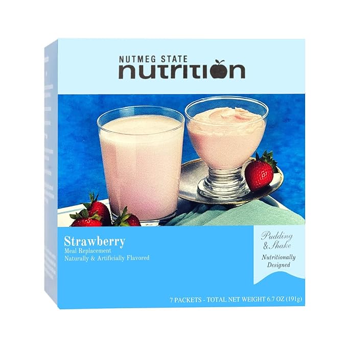 Nutmeg State Nutrition - Pudding or Shake, Low Calories, 15g Protein, Low Fat, 7 Servings Per Box (Strawberry)