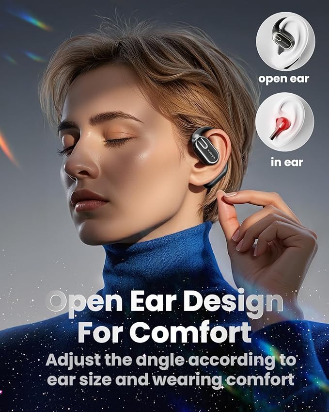Open Ear Earbuds Bluetooth Headphones Wireless - 80Hrs Playtime Wireless Earbuds with IPX7 Waterproof Touch Control Earphones Sport with 18.2mm Drivers Stereo Sound Bluetooth 6.0 for Running Fitness