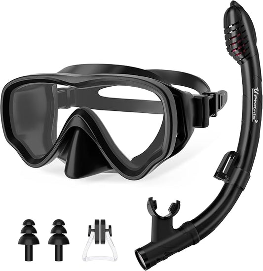 U PHITNIS Kids Snorkel Set for Age 4-14 - Dry Top Snorkeling Gear for Kids Junior & Youth - Childs Diving Mask with Big Eyes for Boys Girls - Anti-Fog Snorkeling Mask and Snorkel Set