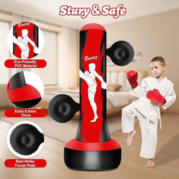 Punching Bag for Kids Teens Boys Girls, 69" Kids Punching Bag with Focus Pads & Gloves, Boxing Bag, Inflatable for Boys Girls Age 3-6-9-12-18 Christmas Birthday Toys