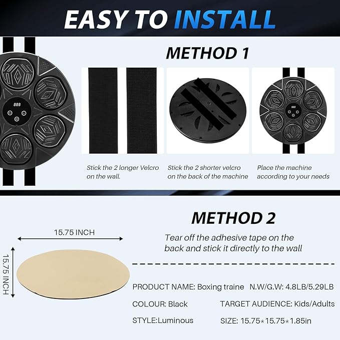 Music Boxing Machine, Bluetooth Music Punching Machine with Gloves, Electronic LED Boxing Training Equipment Wall Mounted, 9 Modes & 9 Speeds, Boxing Target for Home, Office, Gym