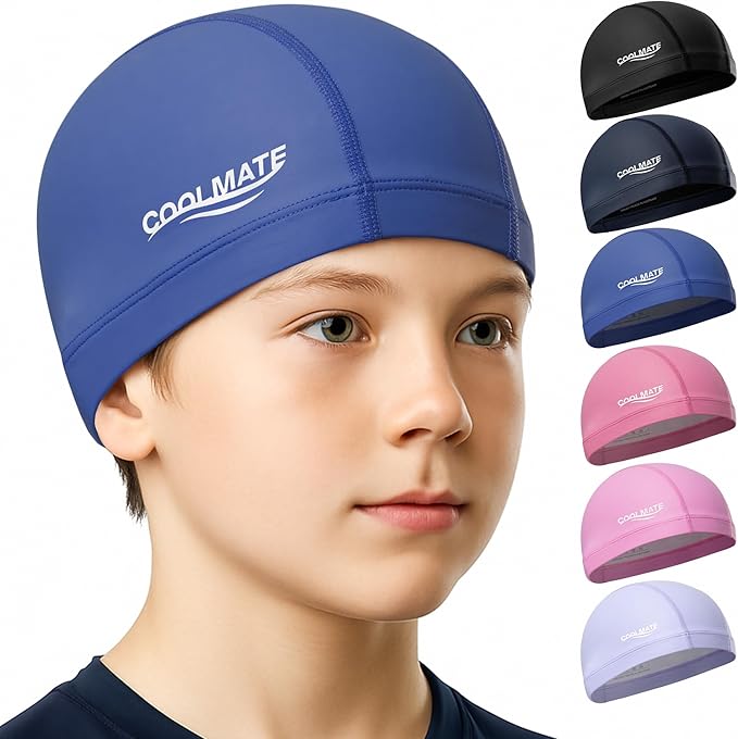 COOLMATE Fabric Swim Cap for Adult Women Men Kid 3 4 6 8 14 16, Silicone Water Resistant Layer, Cloth Swim Cap Gifts for Swimmers, Lightweight for Pool, Lap Swimming (1 pc)