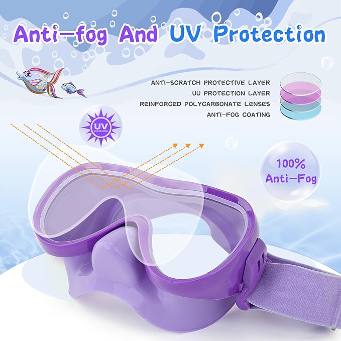 Kids Swim Goggles with Nose Cover, Anti-Leak Swim Mask with Elastic Fabric Strap, UV Protection Swimming Goggles for Kids