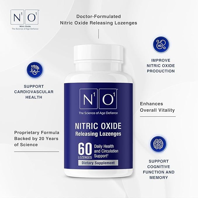 Nitric Oxide Lozenges for Heart Health Support - Dietary Supplement for Blood Flow, Oxygenation and Blood Pressure - 120 Count