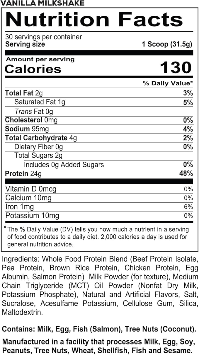 REDCON1 MRE Lite Whole Food Protein Powder, Vanilla Milkshake - Low Carb & Whey Free Meal Replacement with Animal Protein Blends - Easy to Digest Supplement Made with MCT Oils (30 Servings)