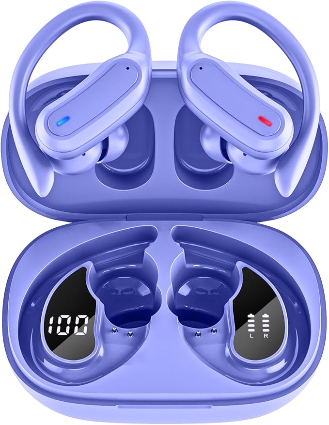 Wireless Earbuds, Bluetooth 5.4 Headphones, True Wireless Stereo Earphones with IPX7 Waterproof, Noise Cancelling Mic, Fast Charging and Comfort Fit Ear Buds for Sports/Workouts - Purple
