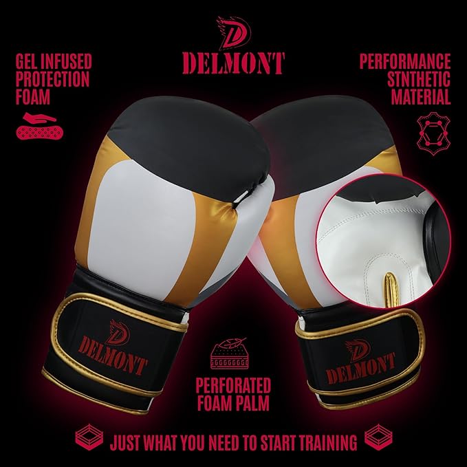 Delmont Boxing Gloves for Men and Women - Heavy Bag, Kickboxing, Sparring & Training Gloves with Multi-Layer Padding, Wrist Support & Breathable Lining - Pro Gloves for Adult Fighters & Beginners