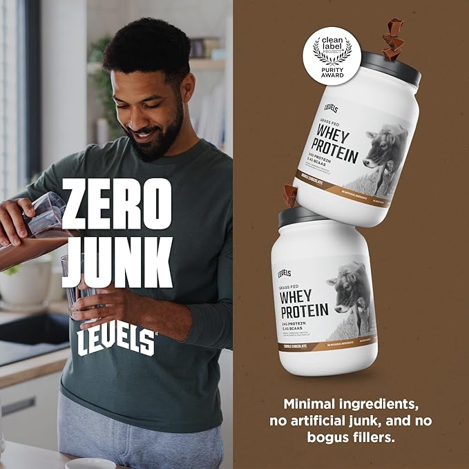 Levels Grass Fed Whey Protein Powder, No Artificials, 24G of Protein, Double Chocolate, 2LB