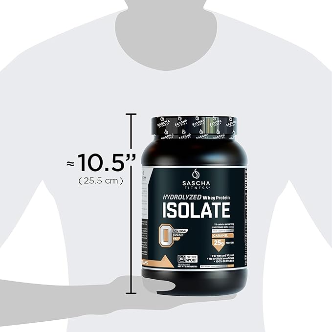 SASCHA FITNESS Hydrolyzed Whey Protein Isolate,100% Grass-Fed (2.11 Pounds) (Caramel Flavor)