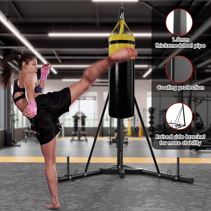 TLSUNNY 150 LBS Height Adjustable Punching Bag Stand W/Weighted Base, Heavy Duty Bag Stand, Steel Sandbag Rack Boxing Bag Stand, Free Standing for Home Gym Fitness, Stand Only