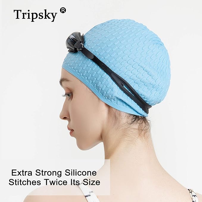 Tripsky Silicone Swim Cap,Comfortable Bathing Cap Ideal for Curly Short Medium Long Hair, Swimming Cap for Women and Men, Shower Caps Keep Hairstyle Unchanged…