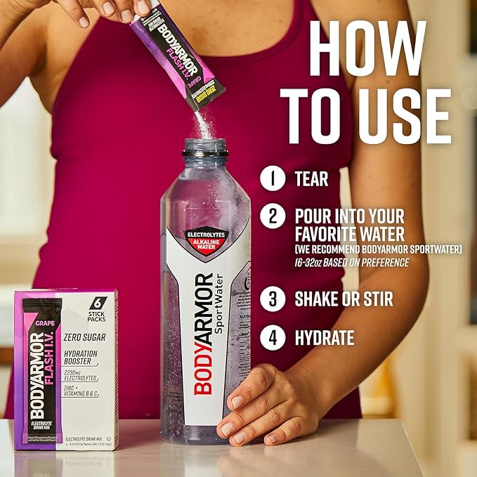 BODYARMOR Rapid Rehydration Bundle - Flash IV Electrolyte Packet + Sportwater Alkaline Water - Sport Drink Mix Combo