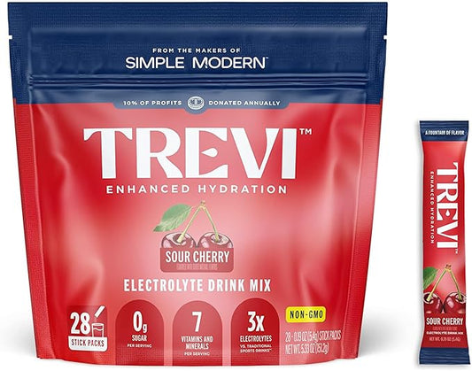 TREVI™ Sugar Free Electrolytes - Drink Mix Hydration Powder Packets - 28 Count - Sour Cherry