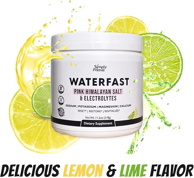 WATERFAST Keto Electrolyte Powder for Fasting and Hydration - Lemon Lime Flavor | Pink Himalayan Salt (Sodium), Potassium, Magnesium, Calcium | Sugar Free, Gluten Free, Soy Free