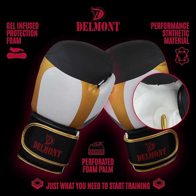 Delmont Boxing Gloves for Men and Women - Heavy Bag, Kickboxing, Sparring & Training Gloves with Multi-Layer Padding, Wrist Support & Breathable Lining - Pro Gloves for Adult Fighters & Beginners
