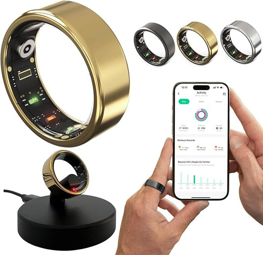 2025 Smart Ring for Women Men, Sleep Tracker Ring, Fitness Smart Ring, Activity Tracker,Sleep Monitor, Stress/Heart Rate/Women's Calories Steps Tracking-No APP Subscription (Gold, #11-64.6mm/2.54")