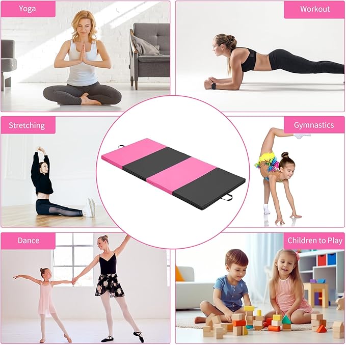 ZENOVA Gymnastics Mat 6'x3'x2''/4'x8'x2'' Exercise Mat Gym Mat for Home Aerobics Workout Foldable Tumbling Mat Children Gifts