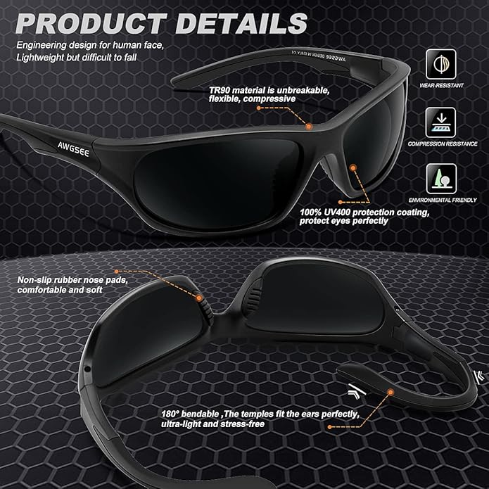 Polarized Sports Sunglasses for Men,TR90 Unbreakable Frame Sunglasses for Fishing Driving Cycling UV400 Protection