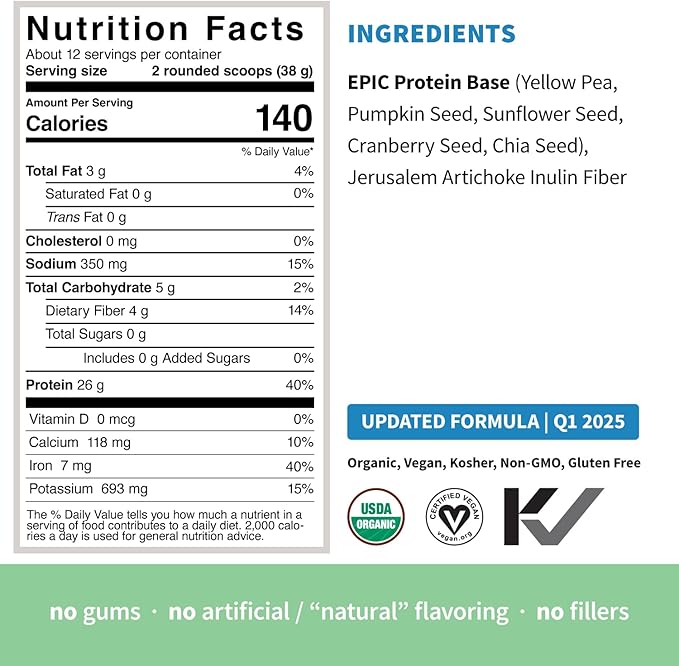 Plant Based Protein & Superfoods Powder, Original, Unflavored | Organic Protein Powder, Vegan, Non Dairy, Non-GMO, Gluten Free, Sugar Free, Perfect Keto Drink Mix (1 lb)