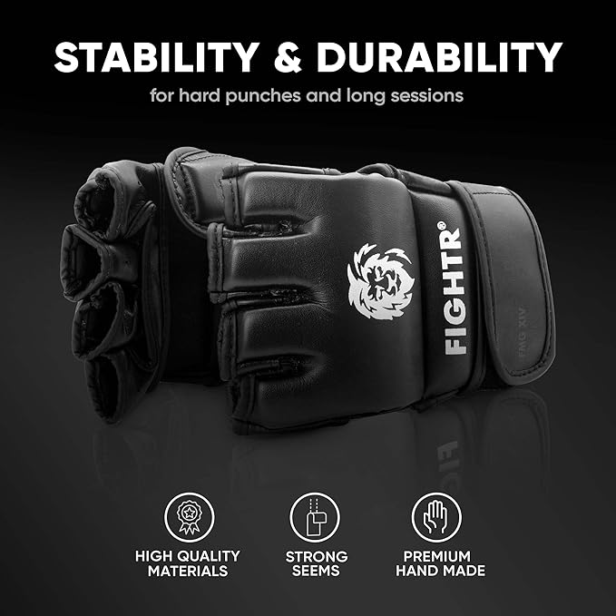 FIGHTR® Pro MMA Gloves for Grappling Sparring Training, Kickboxing Martial Arts Muay Thai Punching Bag Mitt Training Boxing for Men and Women | incl. Carrying Bag