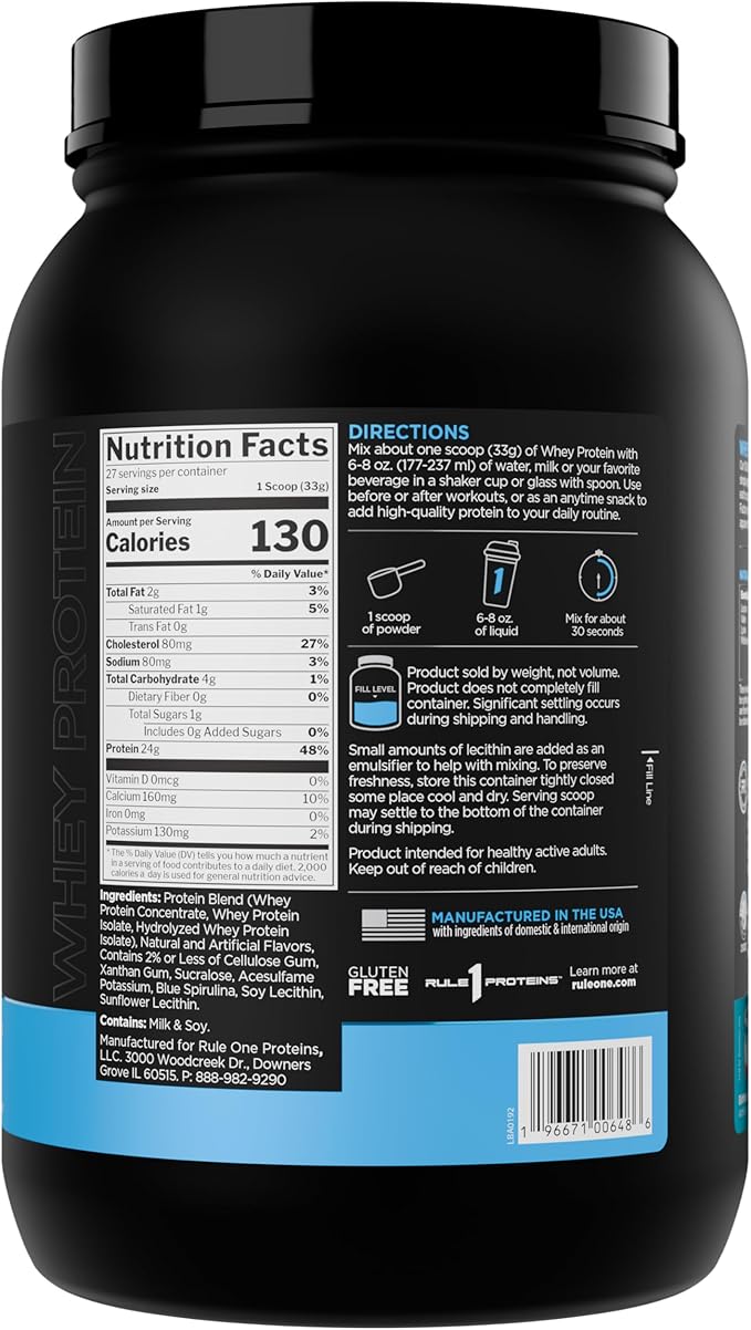Rule 1 Whey Protein – 24g Fast-Acting Protein from All-Whey Sources with Naturally Occurring EAAs & BCAAs for Workout Recovery or Anytime Use (2 Pounds*, Birthday Cake)