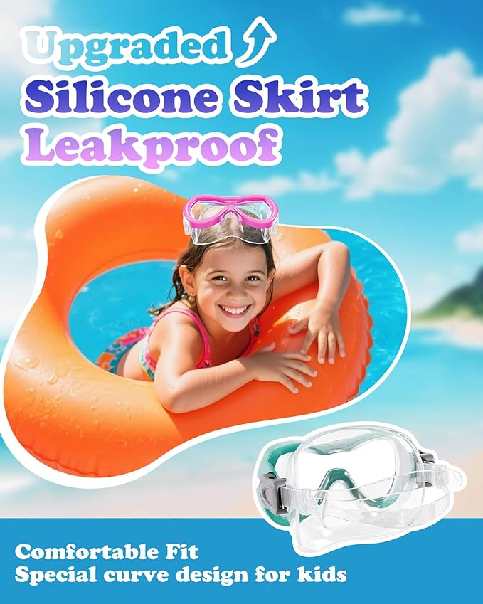 Aegend Kids Swim Mask Goggles, Tempered Glass 180° HD Wide View with Nose Cover