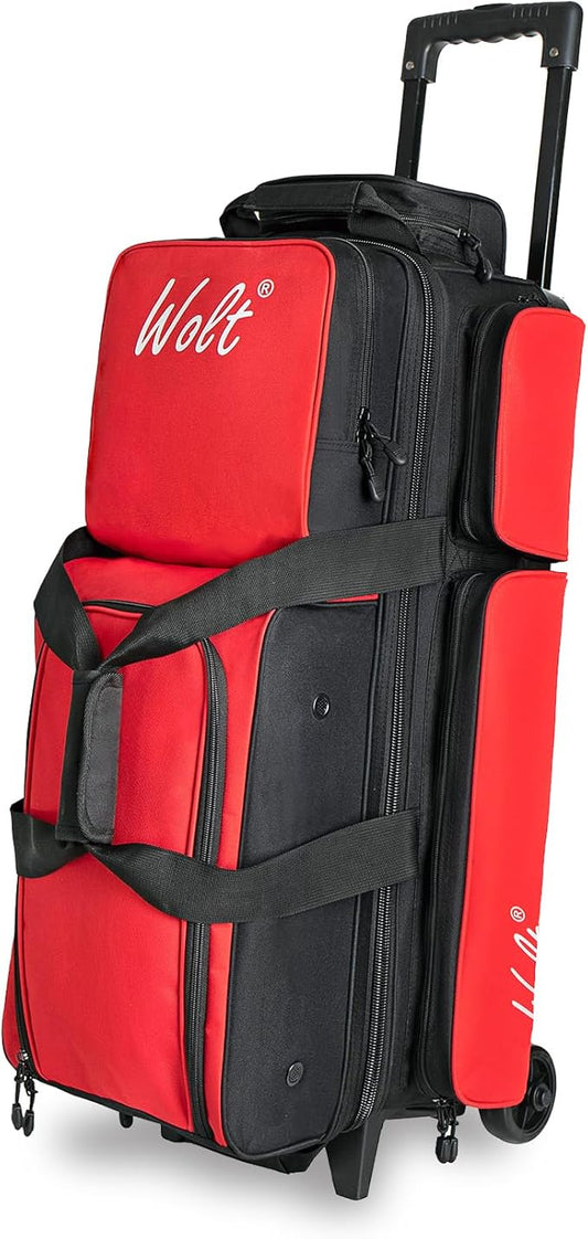 WOLT 3 Ball Bowling Bags with Wheels,Bowling Ball Bag 3 Ball Roller with Separate Shoe Compartment and Accessory Pocket, Retractable Handle Extends to 38’’