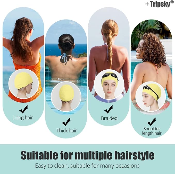 Tripsky Silicone Swim Cap,Comfortable Bathing Cap Ideal for Curly Short Medium Long Hair, Swimming Cap for Women and Men, Shower Caps Keep Hairstyle Unchanged…