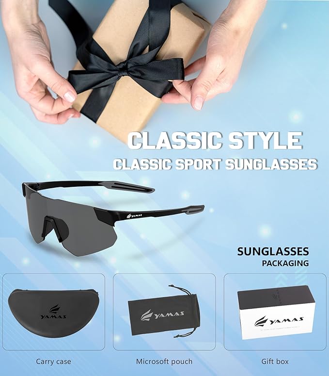 YAMAS Sport Sunglasses for Mens Womens, Wrap around Sunglasses, Non-Slip Nose Pads for Climbing and Running, UV400 Protection