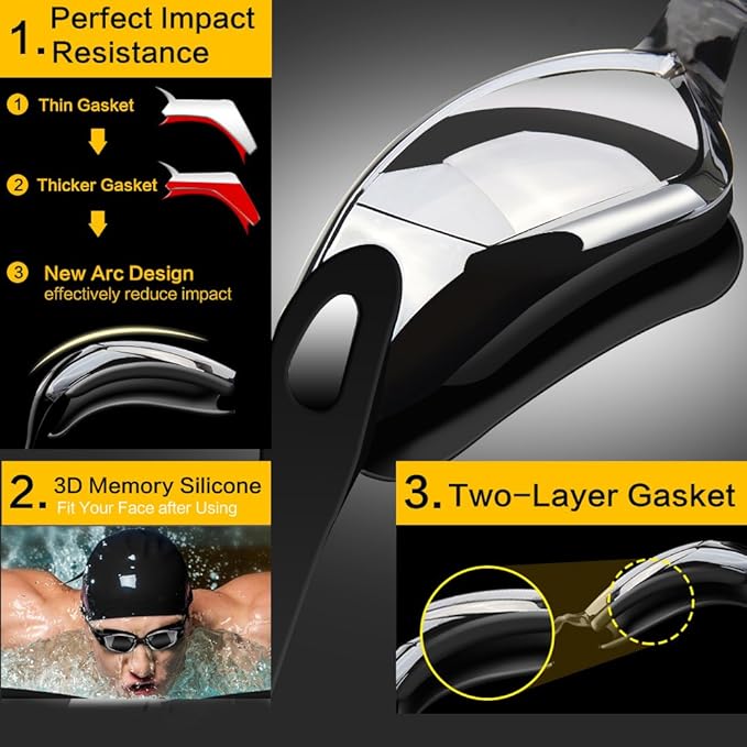 Swim Goggles Swimming Goggles No Leaking with Nose Clip, Earplugs, Swim Cap and Case for Men Women