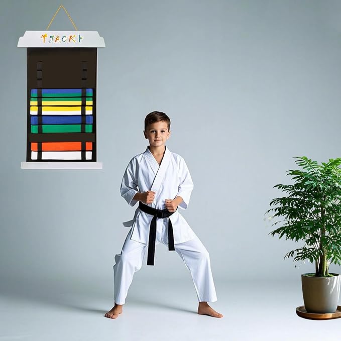 Karate Belt Display Rack - Holds Up to 12 Belts, Taekwondo & BJJ Belt Display Holder for Martial Arts, No Assembly Required, Martial Arts Belt Display for Teenagers & Adults