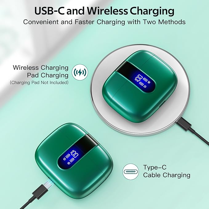 TAGRY 2 Sets X08 Forest Green and Sunset Pink Bluetooth Headphones True Wireless Earbuds 60H Playback Ear Buds with Wireless Charging Case in-Ear Earbuds with Mic