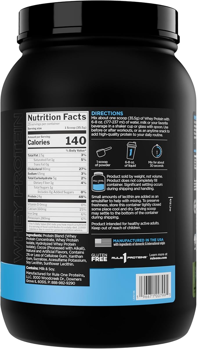 Rule 1 Whey Protein – 24g Fast-Acting Protein from All-Whey Sources with Naturally Occurring EAAs & BCAAs for Workout Recovery or Anytime Use (2 Pounds*, Mint Chocolate Chip)