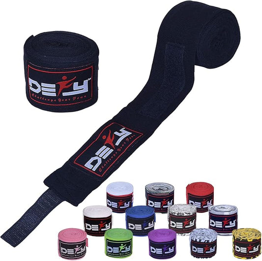 DEFY Professional 180 Inch Hand Wraps for Boxing Muay Thai MMA Elastic Bandages for Men & Women -Pair