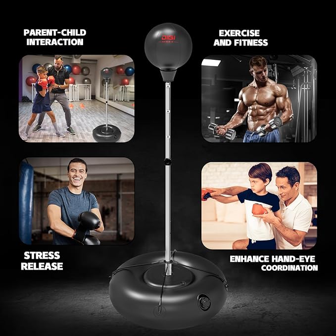 Punching Bag with Stand for Adults and Teens, Height Adjustable, Speed Bags for Boxing with Hand Pump and 4 Elastic Cords, Boxing Punching Bag for Training, Stress Relief and Fitness