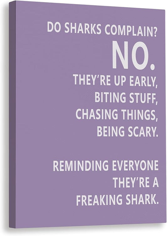 Rusenbao Gym Motivational Workout Wall Art, Home Gym Decor, Inspirational Workout Room Decor, Do Sharks Complain About Monday, Canvas Wall Art for Exercise Fitness Room Office, 11x14 inch(Purple)