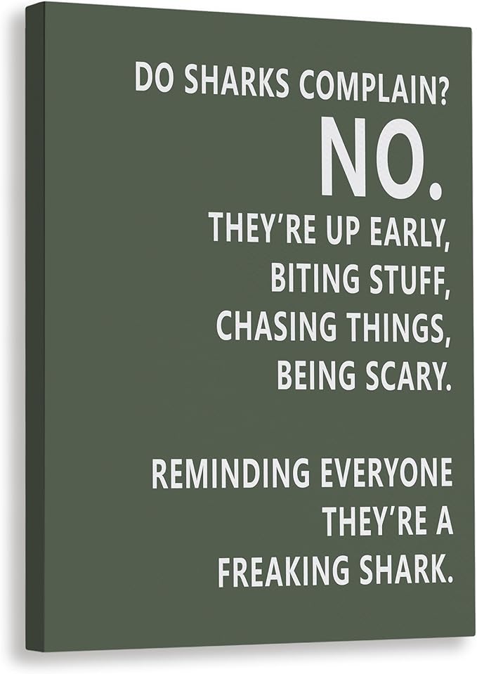 Rusenbao Gym Motivational Workout Wall Art, Home Gym Decor, Inspirational Workout Room Decor, Do Sharks Complain About Monday, Canvas Wall Art for Exercise Fitness Room Office, 11x14 inch(Green)
