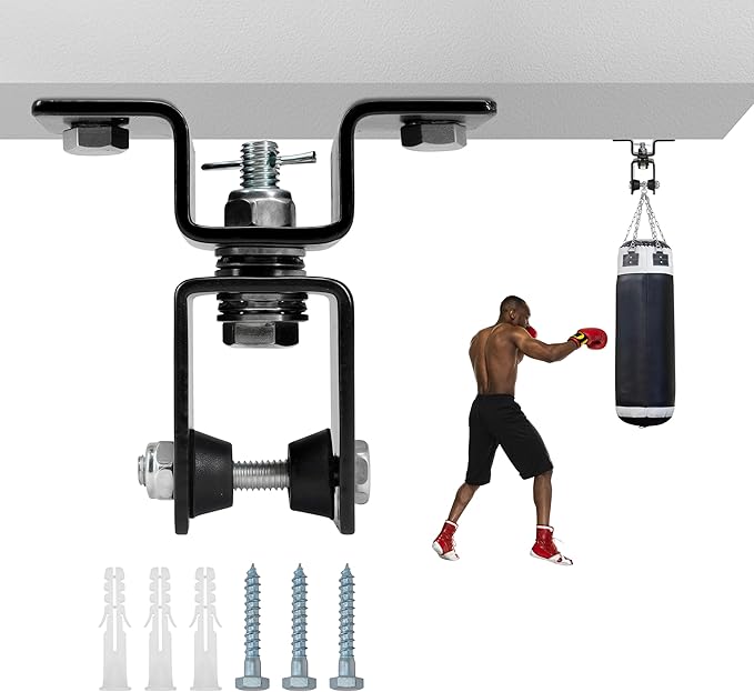 Rotating Punching Bag Hanger with 360degree Swivel Hook Heavy Duty Ceiling Wall Mount for Boxing MMA, Fitness Training Secure Adjustable Steel Bracket Speed Bag Aerial Yoga Swing Gymnastic Rings