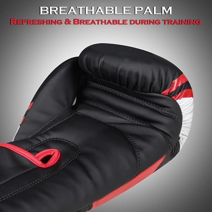 Boxing Gloves for Men & Women – Faux Leather Muay Thai, Kickboxing, MMA & Sparring Gloves – Training Heavy Bag Gloves with Secure Wrist Strap & Thumb Lock – 2 4 6 8 10 12 14 16oz