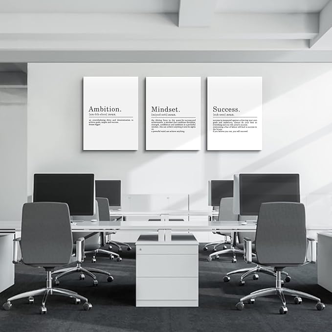 EPHANY ART - Inspirational Canvas Prints - Mindset Quotes, Motivational Wall Art Success Framed Entrepreneur Poster - Positive Quotes Wall Poster for Home Office Workplace (L-3pcs, 24x36inchx3pcs)