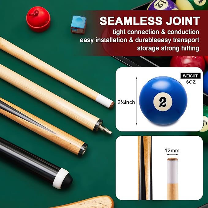 Jenaai 55 Pcs Pool Table Accessories 16 Pcs Billiard Balls 6 Set Pool Sticks Triangle Diamond Ball Holder Cue Chalks Cue Tip and Brush Set