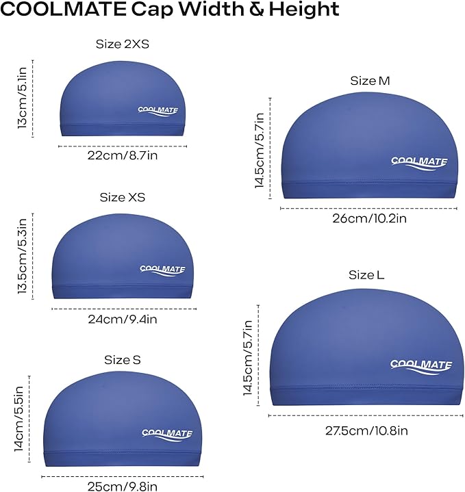 COOLMATE Fabric Swim Cap for Adult Women Men Kid 3 4 6 8 14 16, Silicone Water Resistant Layer, Cloth Swim Cap Gifts for Swimmers, Lightweight for Pool, Lap Swimming (1 pc)
