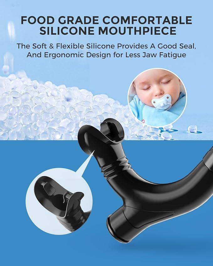 OMID SN1 Snorkel for Adult Youth, Diving Snorkel with One-Way Purge Valve, Food-Grade Silicone Mouthpiece