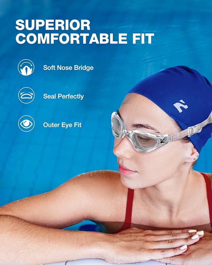 ZIONOR G1 Lite Swim Goggles with Swim Cap Comfortable Anti-fog Swimming Goggles Cap Set for Adult Men Women