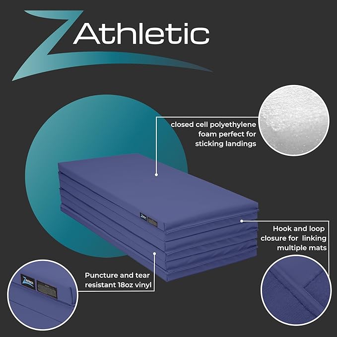 Z Athletic Folding Panel Mats for Gymnastics, Martial Arts, Tumbling (4ft x 12ft x 2in)