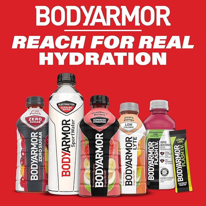 BODYARMOR LYTE Sports Drink Low-Calorie Sports Beverage, Kiwi Strawberry, Coconut Water Hydration, Natural Flavors With Vitamins, Potassium-Packed Electrolytes, Perfect For Athletes, 16 Fl Oz (Pack of 12)