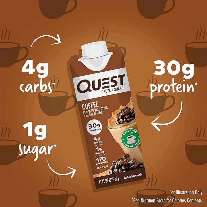 Quest Nutrition Ready to Drink Coffee Protein Shake, 30g Protein, 4g Carb, 1g Sugar, Gluten Free, Keto Friendly, 4 Count (Pack of 3)