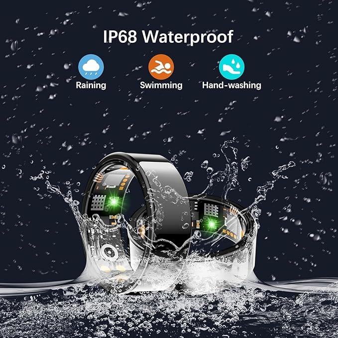 Health Tracker Ring, Smart Health Ring for Women Men with Heart Rate, Blood Oxygen, Sleep Monitor, Steps,Calories, No Subscription Fee, IP68 Waterproof Smart Ring for iPhone & Android (Black, 14#)